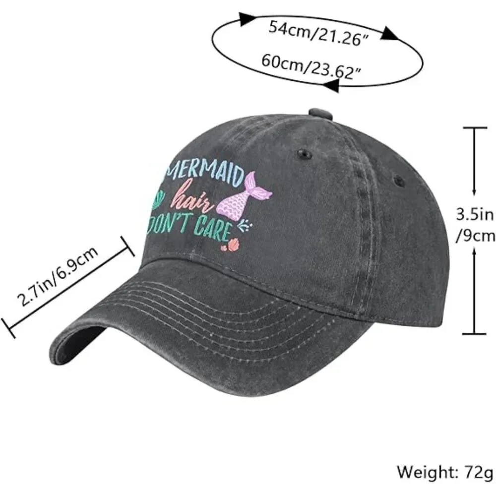Unisex Black 100% Cotton Mermaid Embroidery Adjustable Classic Baseball Cap